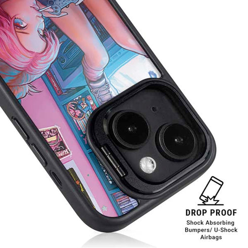 Pink Hair Anime Gamer Girl by Ivy Dolamore iPhone 15 Kickstand Case